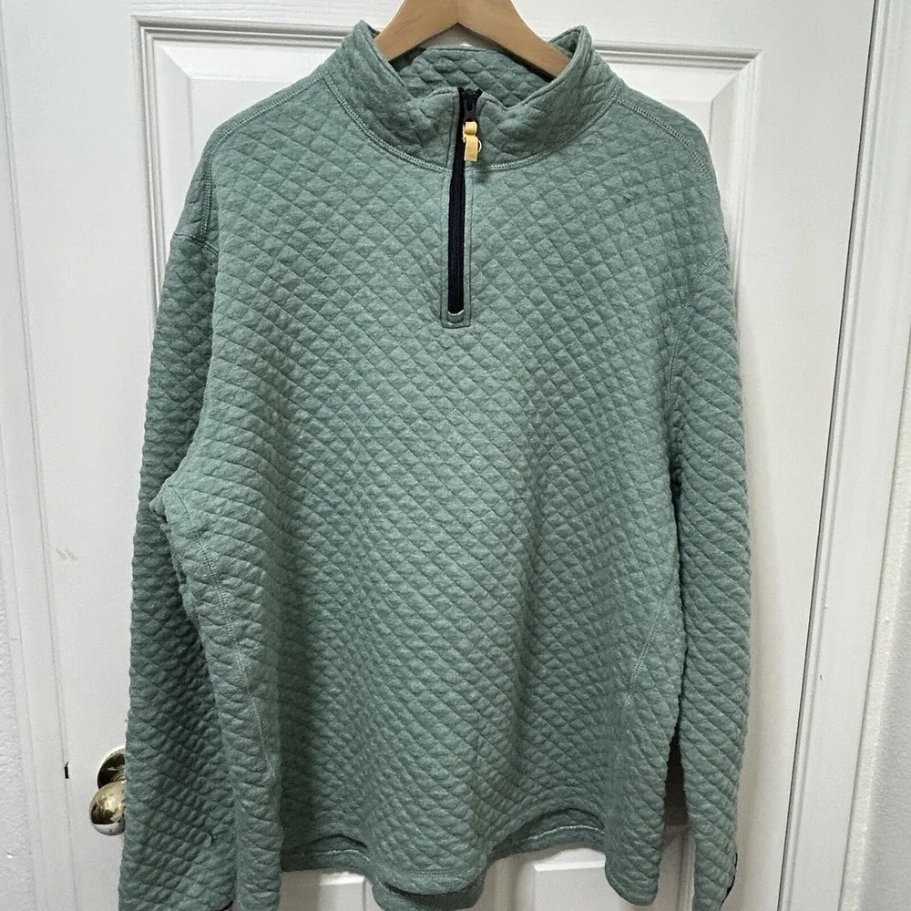 J.Crew Authentic Quilted Quarter Zip Pullover Mens XXL Sage‎ Green 100% Cotton